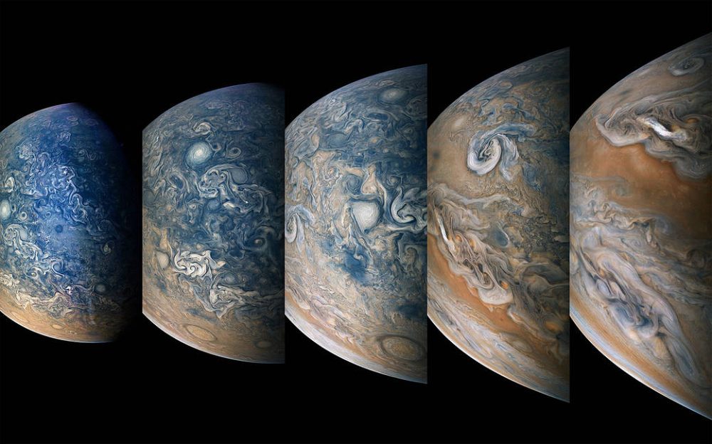 Color-enhanced images of the atmospheric features in the northern hemisphere by the Juno Mission. Credit: NASA/JPL-Caltech/SwRI/MSSS/Gerald Eichstädt/Sean Doran