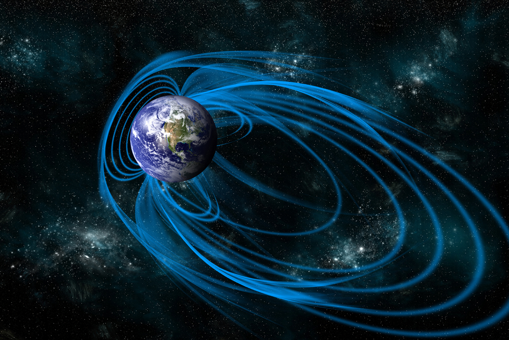 Illustration of Earth's magnetic field which is now in question as the potential cause for water on the Moon. Credit: Shutterstock