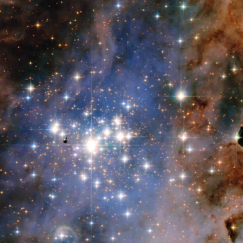 This Hubble image shows one of the brightest star clusters called Trumpler 14. Credit: NASA, ESA, and J. Maíz Apellániz (Institute of Astrophysics of Andalusia, Spain)