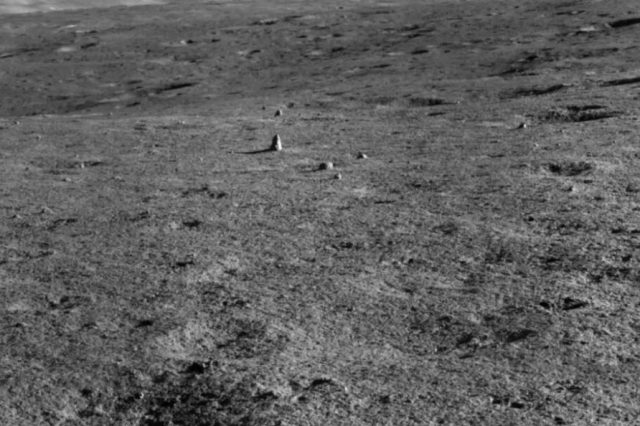Data from Yutu-2's diary revealed an unusual elongated rock unlike anything seen on the Moon in the past. Credit: CNSA