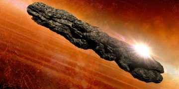 An artist's take on the appearance of Oumuamua based on the scientific observations from 2017. Credit: Habbick Visions/Science Photo Library