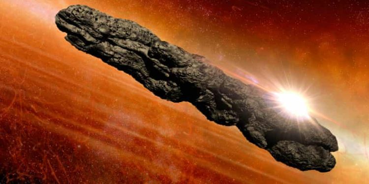 An artist's take on the appearance of Oumuamua based on the scientific observations from 2017. Credit: Habbick Visions/Science Photo Library