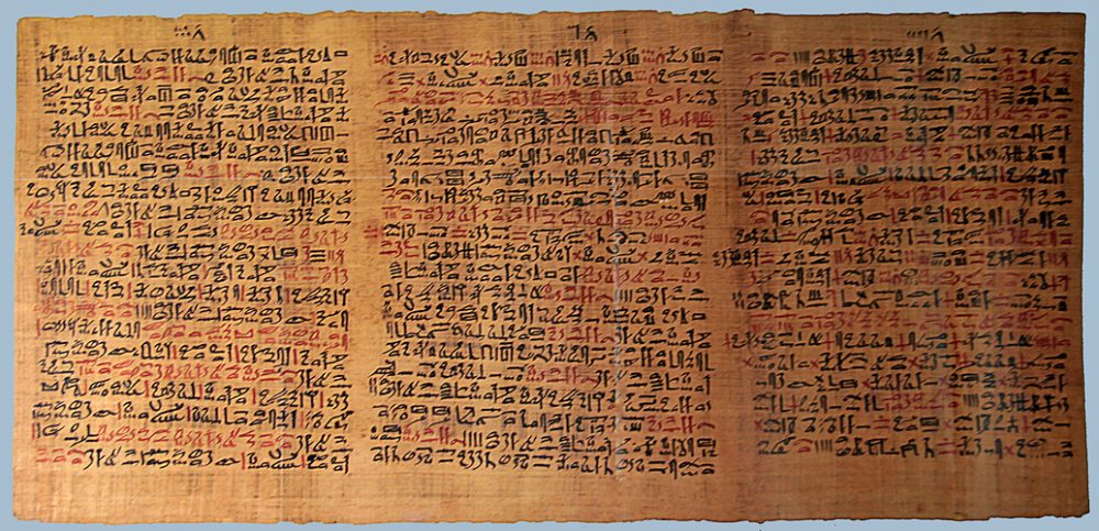 The Ebers papyrus is the oldest Egyptian medical book, dated to around 3500 years ago. On several occasions, cannabis is mentioned as a remedy for various health issues. Credit: Ancient Code