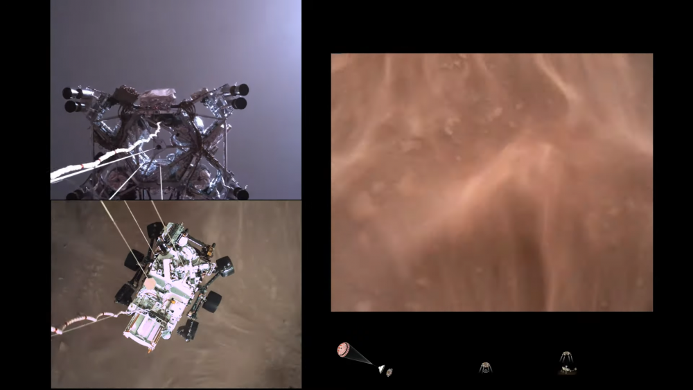 Screenshot from NASA's video of Perseverance landing on Mars. Credit: NASA