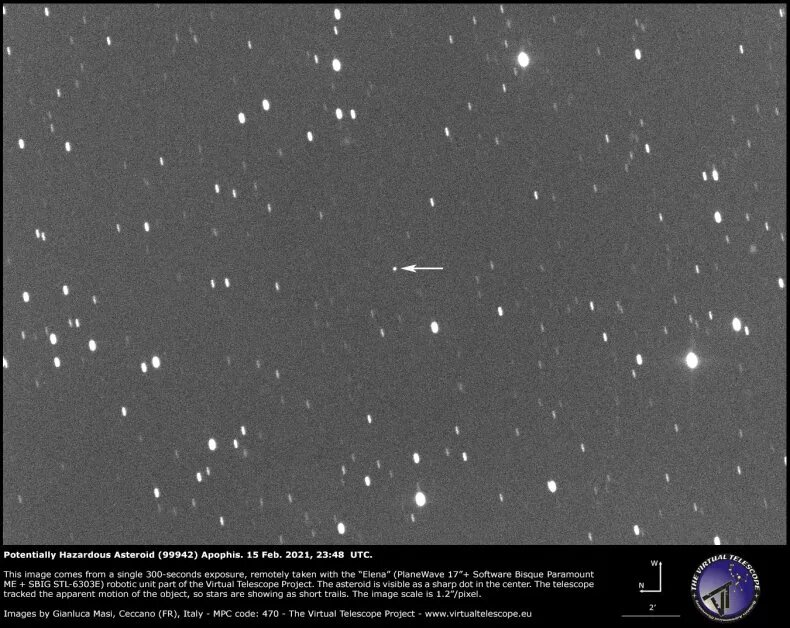 The closest image of asteroid Apophis to date. Credit: GIANLUCA MASI/VIRTUAL TELESCOPE PROJECT