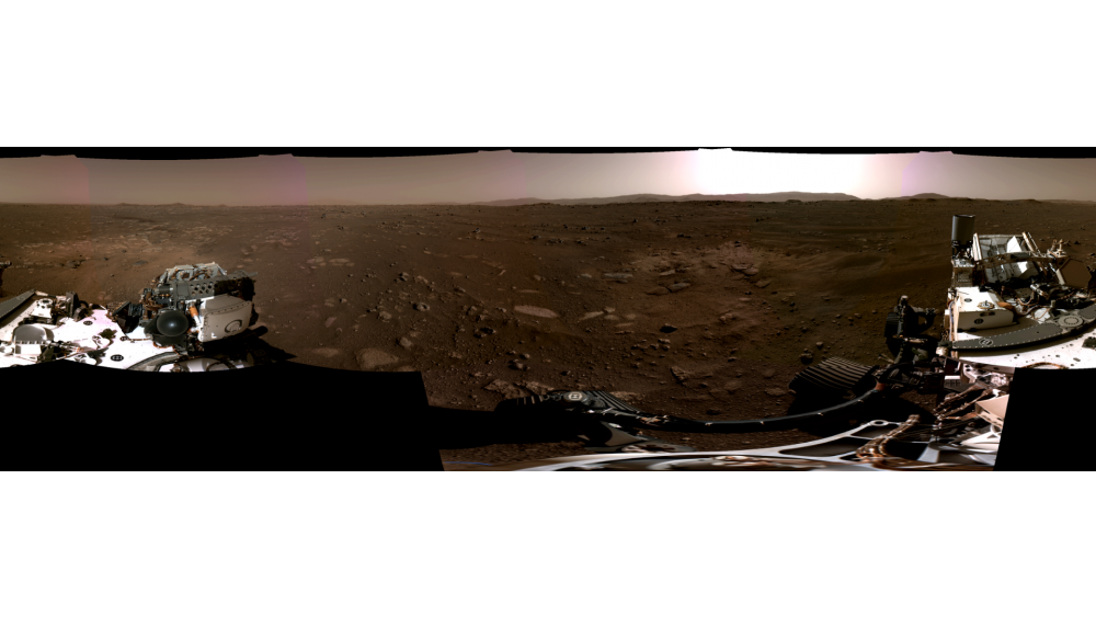 The first 360-degrees panorama image taken by the Perseverance rover or more particularly, by the Navigation Cameras. Credit: NASA/JPL-Caltech