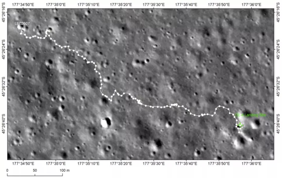 This image shows the path of the Yutu-2 rover in the past two years. Credit: CNSA
