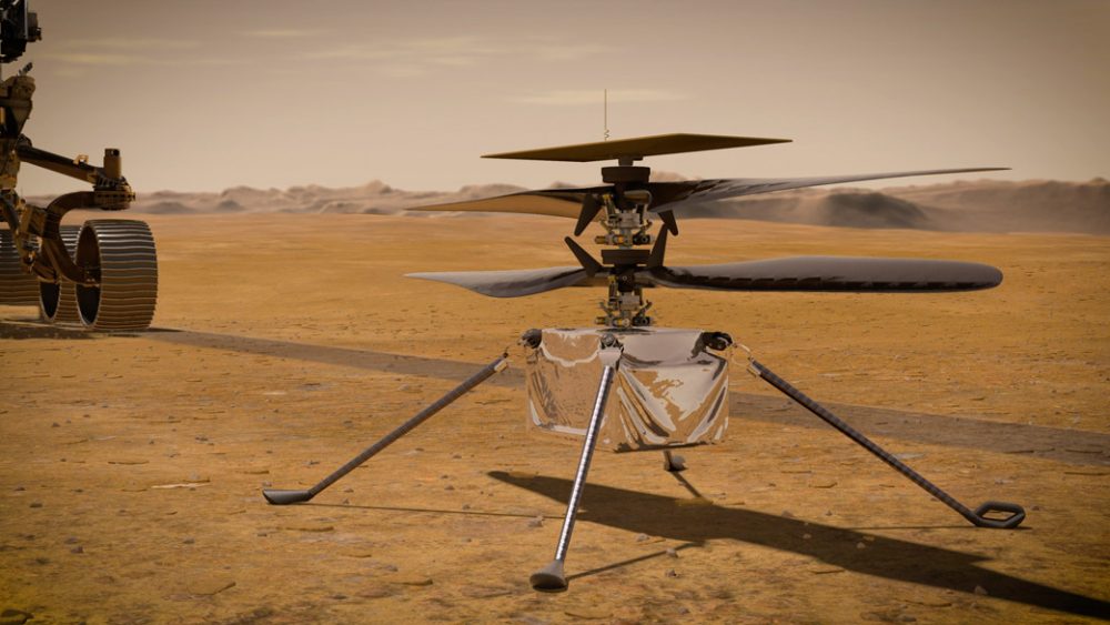 Here is how Ingenuity will look like on the surface of Mars once it detaches from the Perseverance rover. Credit: NASA/JPL-Caltech