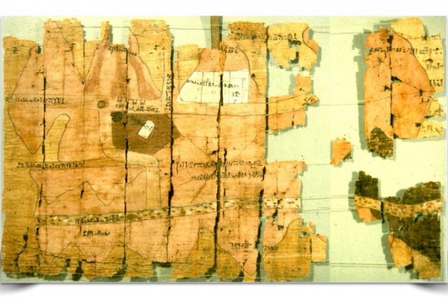 Several fragments of the detailed Turin Papyrus Map. Credit: HistoryCollection