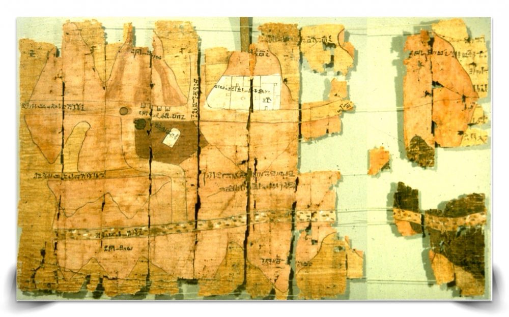 Several fragments of the detailed Turin Papyrus Map. Credit: HistoryCollection