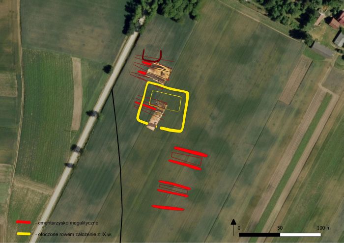 Aerial shot of the area with the exact locations of the megalithic tombs. Credit: J. Bulas and M. Przybyla