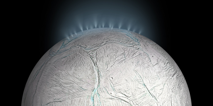 Artist's impression of the water geysers on Enceladus that have been captured several times by NASA's spacecraft. Scientists believe that worlds with underground oceans like Enceladus are more suitable for the formation of life than planets with surface oceans like Earth. Credit: NASA / JPL-Caltech