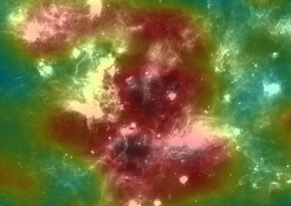 Gamma ray data (colors indicate intensity) superimposed on an infrared map of the Cygnus Cacoon region where scientists detected the most powerful particle accelerator in the Milky Way. Credit: IFJ PAN / HAWC
