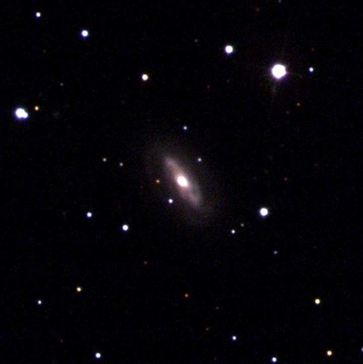 Here is Galaxy J0437+2456 which is home to a moving supermassive black hole. Credit: Sloan Digital Sky Survey (SDSS)