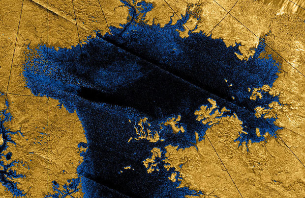 The Sea of Ligeia on Titan, a moon which also has underground oceans. Credit: NASA/JPL/ASI/Cornell