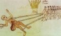 An illustration from an old manuscript from the colonial era called Codex Rios depicting Aztec warriors that captured a Quinametzin giant. Credit: Infobae