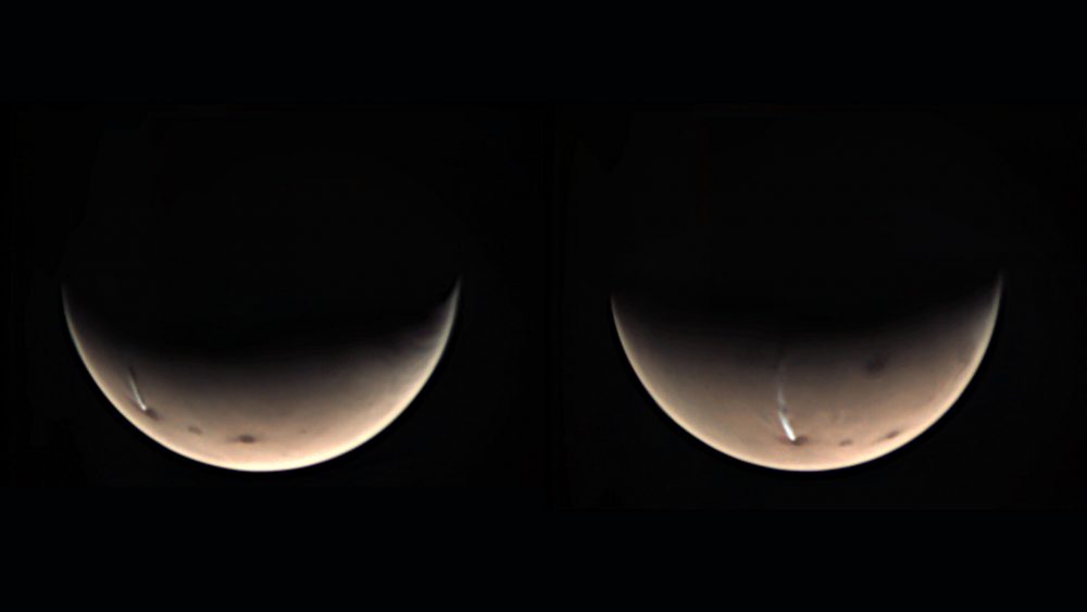 Image of the extremely elongated Martian clouds. Credit: ESA / GCP / UPV / EHU Bilbao