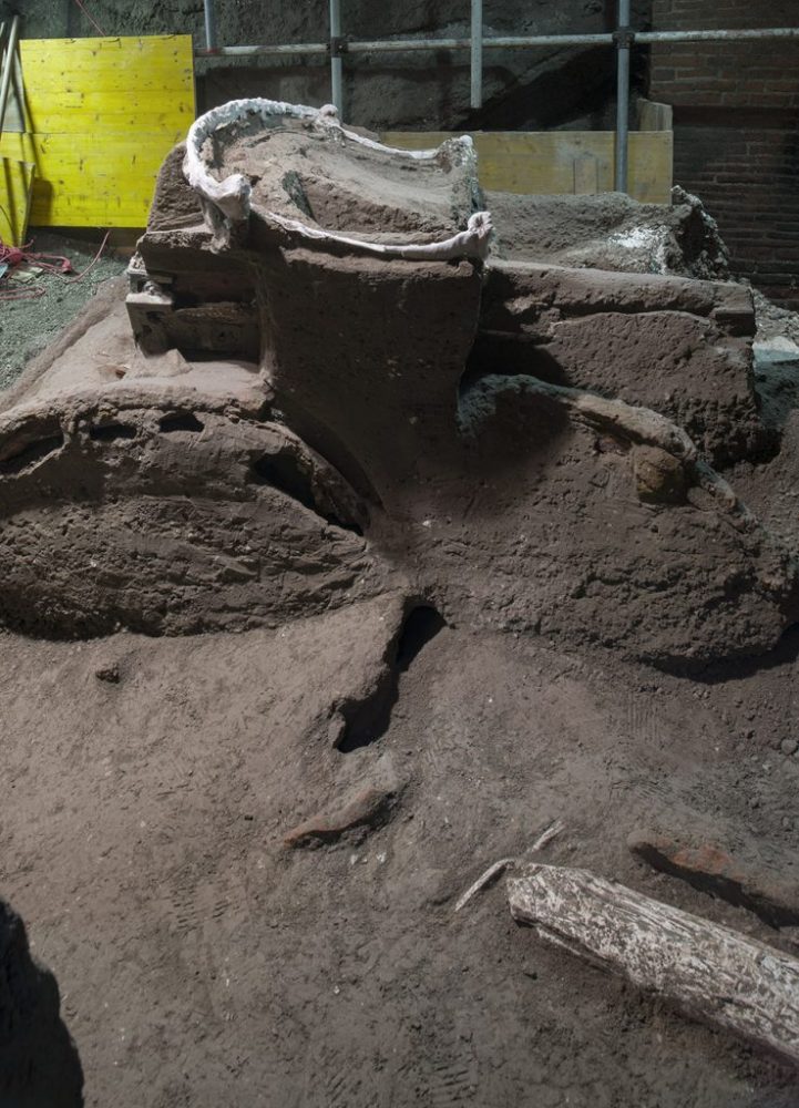 A lot more work needs to be done but archaeologists have to be very careful with the chariot. Credit: Luigi Spina / Parco Archeologico di Pompei