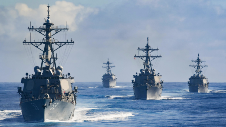 Three of the four American destroyers that were pursuited by UFO drones appear in this picture - USS Russell (DDG 59), USS Kidd (DDG 100), and USS (Rafael Peralta). Learn all about the incident below. Credit: U.S. Navy