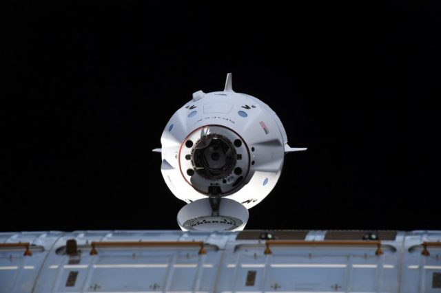 SpaceX's manned spacecraft Crew Dragon captured as it approached the ISS. Credit: SpaceX