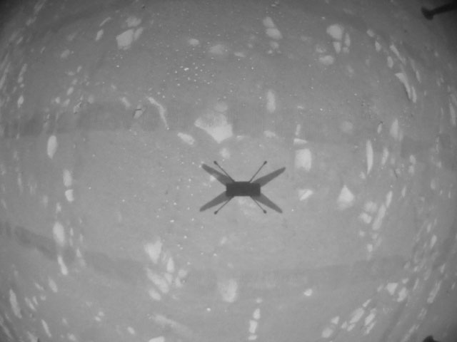 Black and white image of the surface from Ingenuity's third flight yesterday. We have seen identical images from each previous flight. Credit: NASA / JPL-Caltech