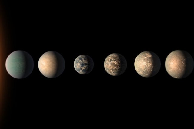 Exoplanets in the TRAPPIST-1 system, some of which may potantially host alien life. Credit: NASA/Spitzer Space Telescope