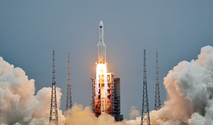Photo from the launch of the Tianhe main module for the future Chinese Space Station from today. Credit: CNSA