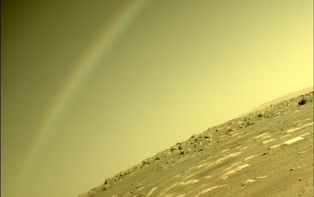 This Perseverance image raised a lot of questions since rainbows are impossible on Mars. Credit: NASA