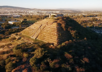 A screengrab showing an aerial view of the Pyramid of El Cerrito. Image Credit: Video Master Producciones / Youtube.