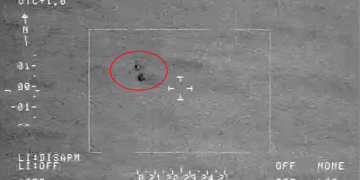 The Aguadilla UFO at the moment when it split into two over the ocean. Credit: Scientific Coalition for UAP Studies