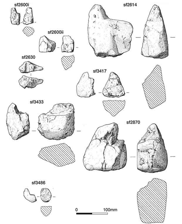 Stone tools found in the building with hearths. Credit: Stephen J. Sherlock / Antiquity, 2021