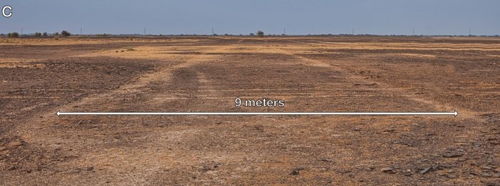 One of the sections of giant spiral as seen from the ground level. Obviously, it would be impossible to understand the purpose and function of the geoglyphs from the surface, scientists have to study them with aerial shots. Credit: (Carlo & Yohann Oetheimer, Archaeological Research in Asia, 2021)