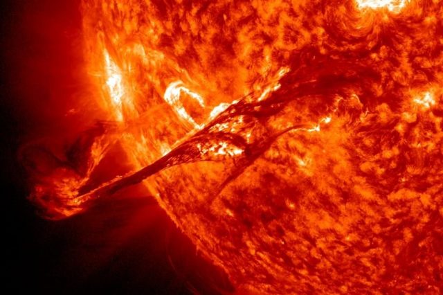 A C-class solar flare like the ones recorded during the peak of solar activity last week. Credit: NASA/SDO