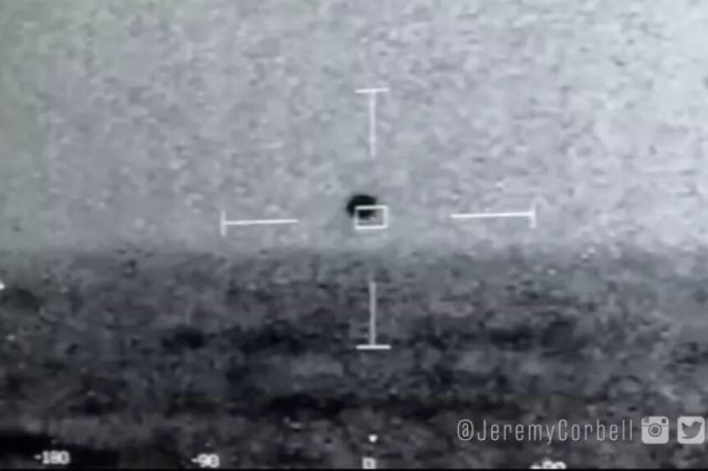 The US Navy captured this footage of a UFO hovering near the USS Omaha in 2019. Credit: US Navy / Jeremy Corbell / YouTube