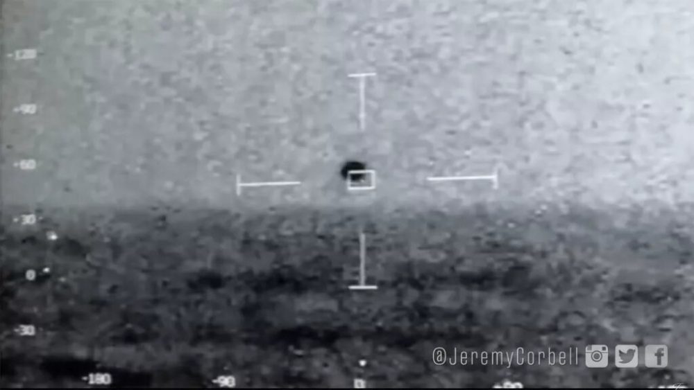 The US Navy captured this footage of a UFO hovering near the USS Omaha in 2019. Credit: US Navy / Jeremy Corbell / YouTube