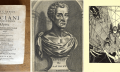 Title page of a 1619 translation of Lucian's works, a speculative portrayal of Lucian of Samosata from the 17th century, and a 1984 illustration of a space battle sceen from one of his works. Credit: Wikimedia Commons / Public Domain