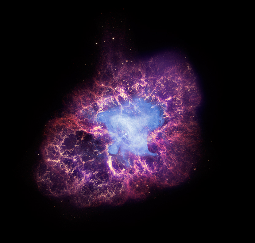 Composite image of the Crab Nebula combining X-Ray data from Chandra and optical and infrared data from other observatories. Credit: X-ray: NASA/CXC/SAO/F.Seward; Optical: NASA/ESA/ASU/J.Hester & A.Loll; Infrared: NASA/JPL-Caltech/Univ. Minn./R.Gehrz