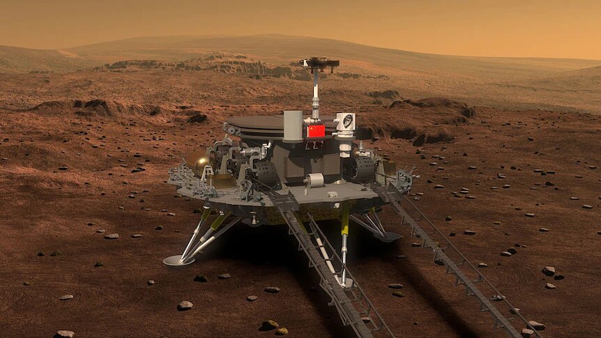 China's lander and Zhurong rover will attempt a soft landing on Mars tomorrow evening. Credit: CNSA