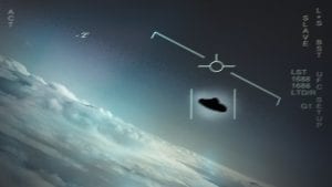 The USS Nimitz UFO that reportedly hovered over an underwater disturbance in the ocean. Some believe that there was either another mysterious object or an underwater base where UFOs come from. Credit: US Navy