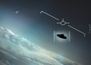 The USS Nimitz UFO that reportedly hovered over an underwater disturbance in the ocean. Some believe that there was either another mysterious object or an underwater base where UFOs come from. Credit: US Navy