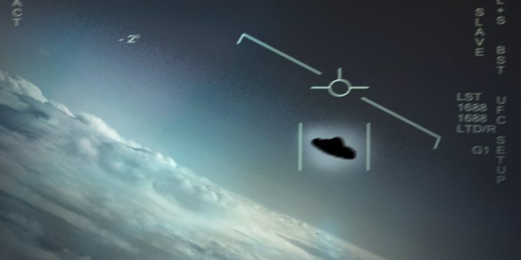 The USS Nimitz UFO that reportedly hovered over an underwater disturbance in the ocean. Some believe that there was either another mysterious object or an underwater base where UFOs come from. Credit: US Navy