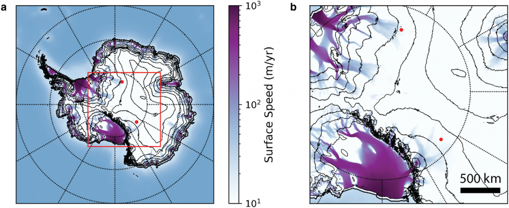 A map of antarctica showing the locations of the two anomalies. Credit: Ian Shoemaker