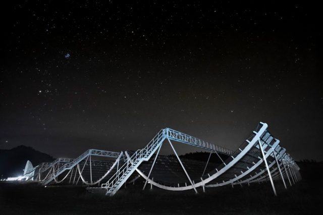The CHIME telescope, which has detected more than 500 fast radio bursts in a single year. Credit: Courtesy of CHIME