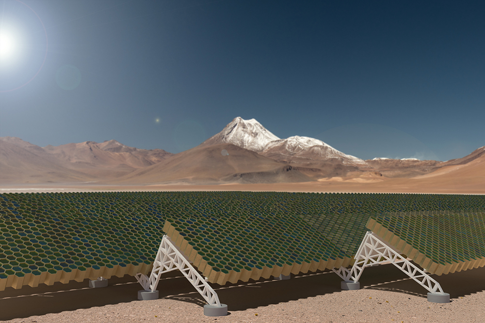 Artist's impression of the ground-based laser-system that will accelerate the craft towards Alpha Centauri. Credit: Breakthrough Initiatives