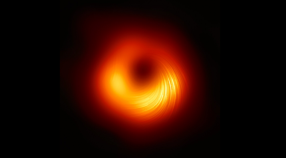The latest version of the original image of the supermassive black hole M87 in polarized light. Credit: EHT Collaboration