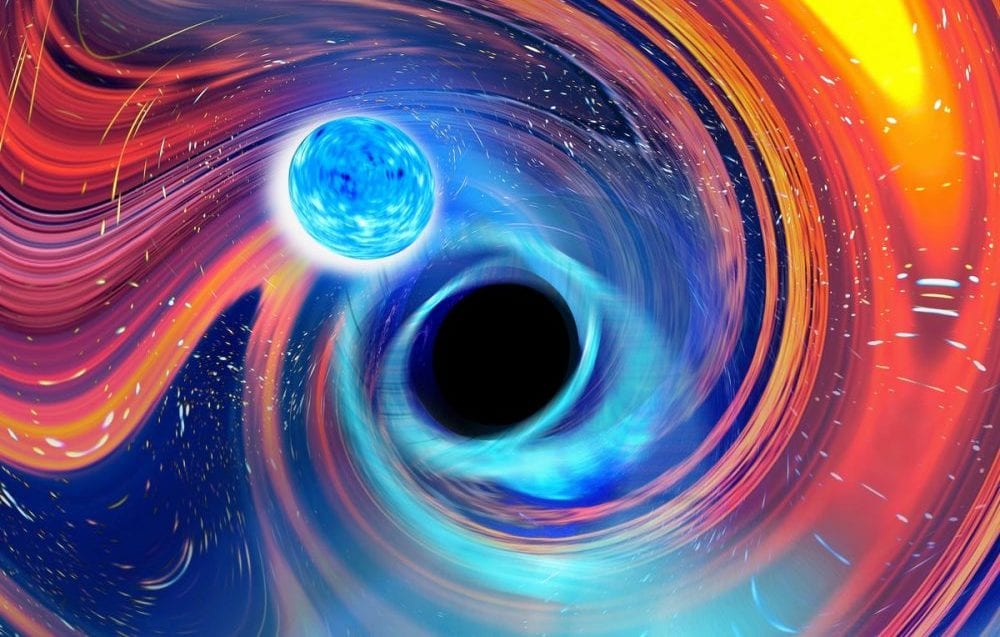 Artist's impression of the merger of a black hole with a neutron star. Credit: Carl Knox / Ozgrav / Swinburne University