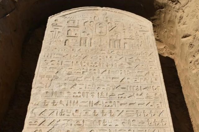 Part of the massive sandstone stele, discovered by an Egyptian farmer. Credit: See how preserved the Egyptian stele is? It looks as it is brand new when it is 2500 years old. Credit: Ministry of Antiquities / Facebook
