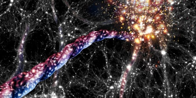 Here is how artists imagine the massive spinning cosmic filaments. Credit: AIP, A. Khalatyan, J. Fohlmeister