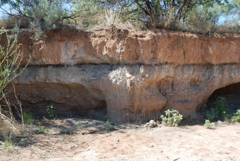 The archaeological site in Arizona, where you can see a black layer that indicates sudden and substantial environmental changes. Scientists believe that this event was linked to a comet debris impact around 10,800 BC. Credit: Comet Research Group 