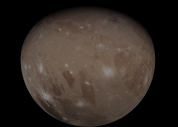 A screenshot of the video showing Juno's view of Jupiter's moon Ganymede. Image Credit: Juno Mission / YouTube.